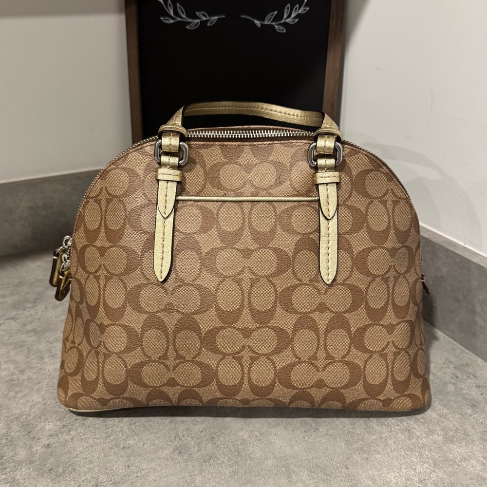 Coach Peyton Signature Cora Domed Satchel Handbag 24606 Gold/Brown! GUC!! - Picture 3 of 12